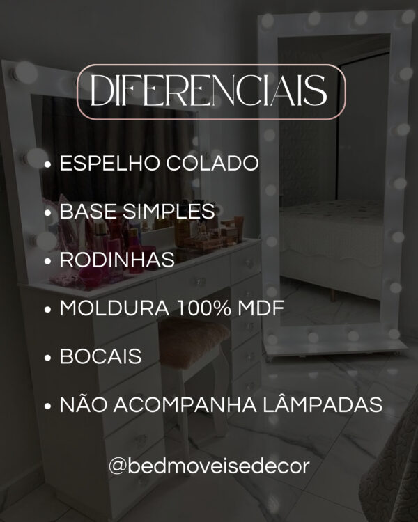 Espelho camarim Sofia (1,75m x 80cm) c/ rodinhas - Image 4